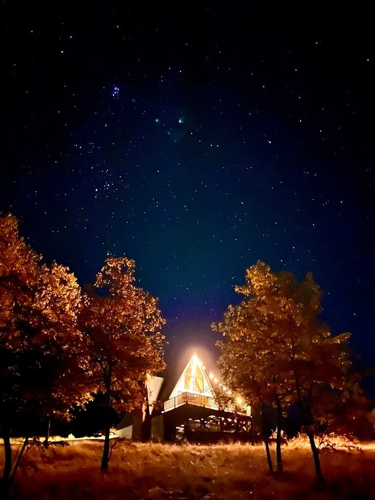 A-frame cabin under the stars